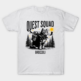 Vintage Quest Bookish Squad Cat Broccoli Cat Reading Book T-Shirt